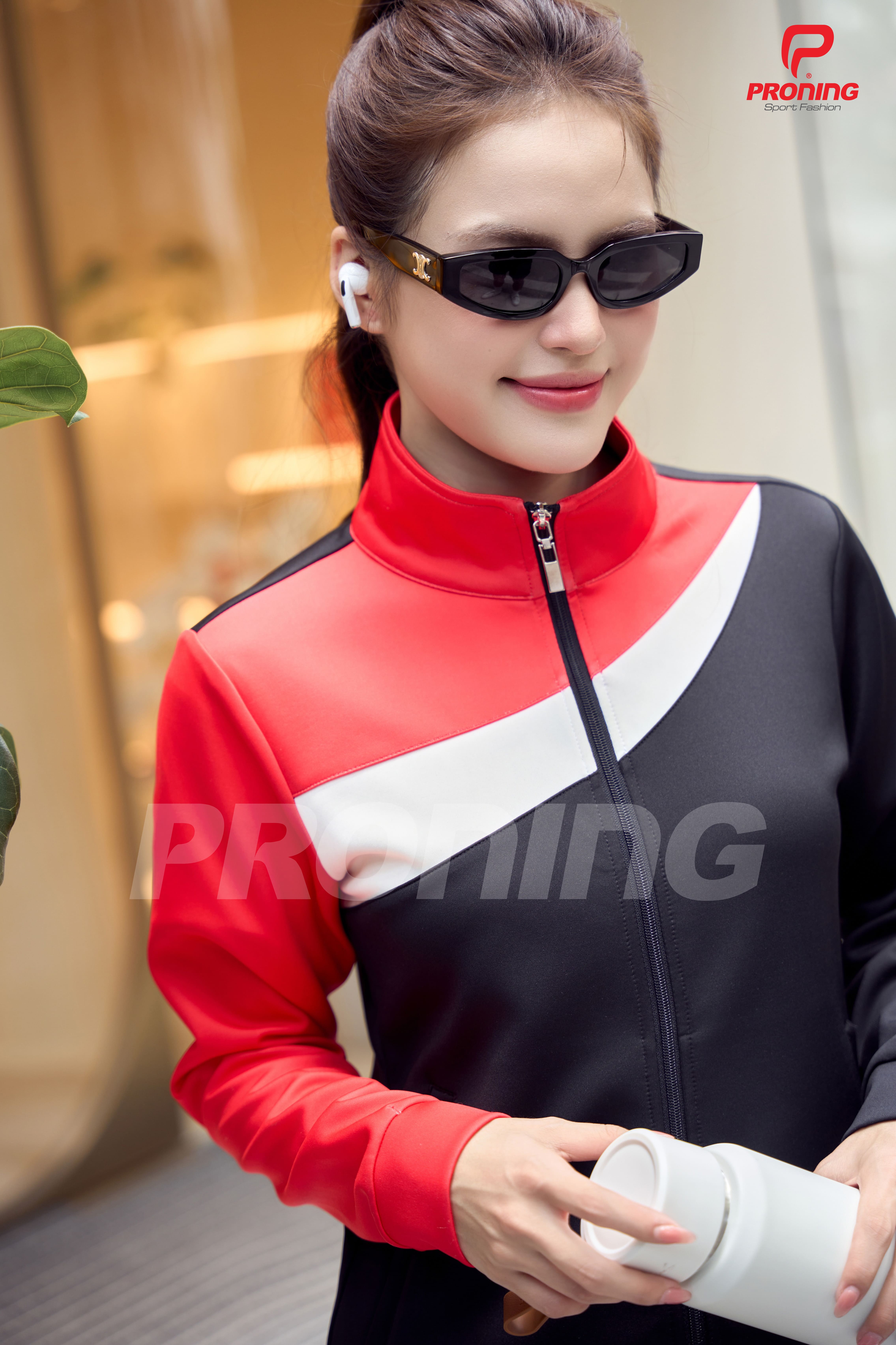 Bộ nỉ thể thao nữ ADB-155 đen phối đỏ